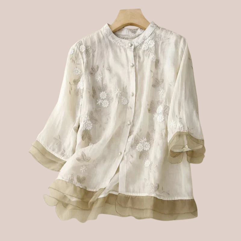 CARENE | Embroidered Cotton-Linen Blouse