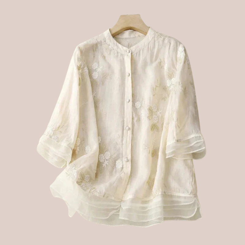 CARENE | Embroidered Cotton-Linen Blouse