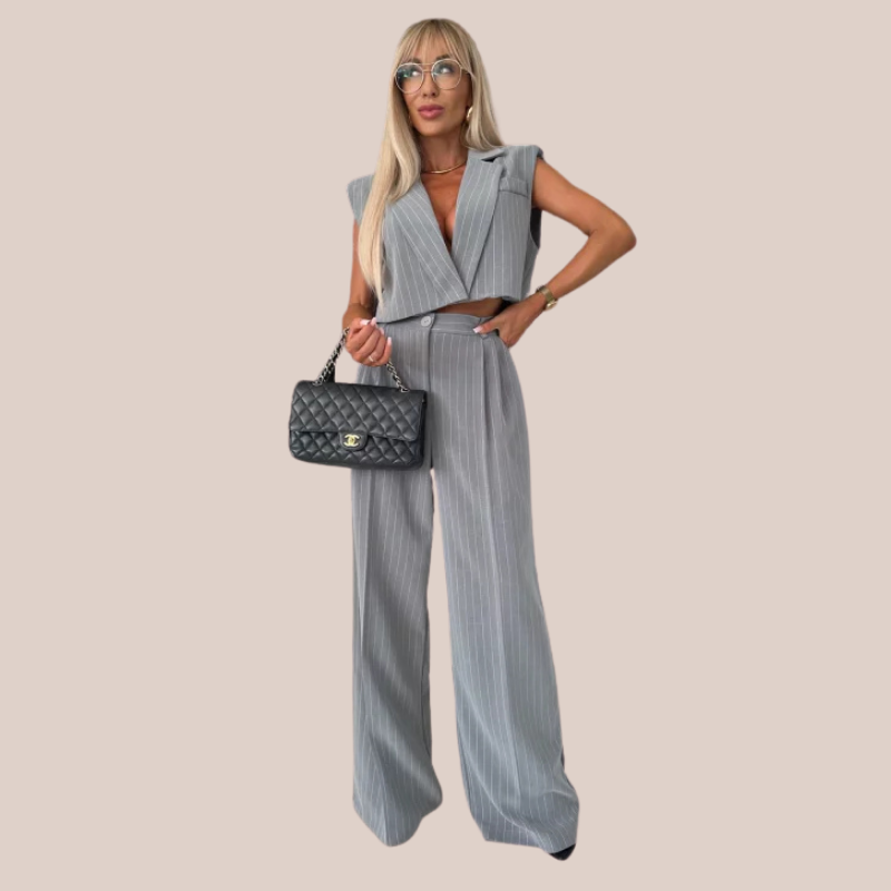 NATALIA | Striped Suit with Cropped Vest and Trousers