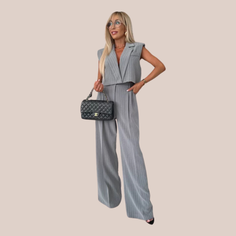 NATALIA | Striped Suit with Cropped Vest and Trousers