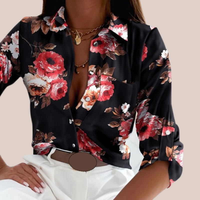 CYRENE | Geometric Print Turn-Down Collar Blouse